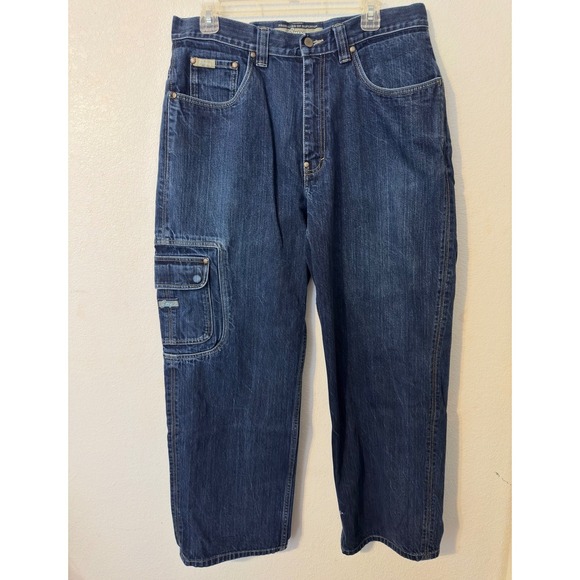 Enyce Denim Jeans Mens Size 34 Blue Carpenter Baggy Utility Pockets - Picture 1 of 8